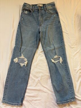 Abercrombie & Fitch Light Blue Ripped "The Mom" High Rise